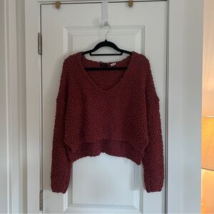 Debut Textured Knit Oversized V-Neck Sweater